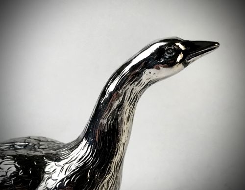 ANTIQUE REALISTIC SOLID SILVER GOOSE ANIMAL CIRCA 1890 - ADDITIONAL PHOTO 4