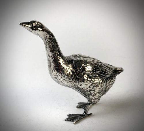 ANTIQUE REALISTIC SOLID SILVER GOOSE ANIMAL CIRCA 1890 - ADDITIONAL PHOTO 5
