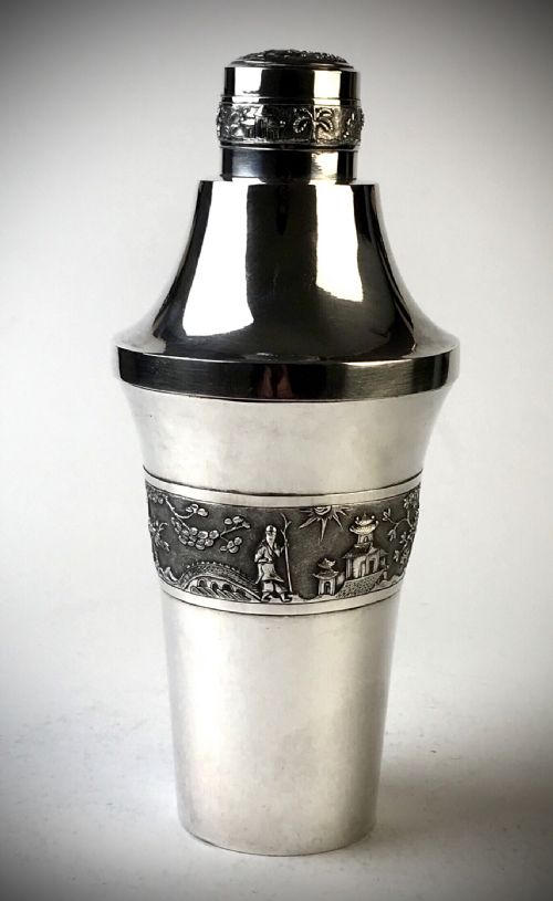 magnificent solid silver sterling cocktail shaker oriental chinese circa 1920 - CATEGORY: ANTIQUE SILVER - DATED 1920