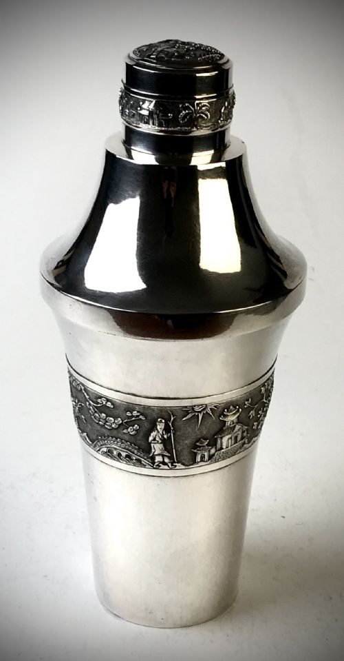 MAGNIFICENT SOLID SILVER STERLING COCKTAIL SHAKER ORIENTAL CHINESE CIRCA 1920 - ADDITIONAL PHOTO 1