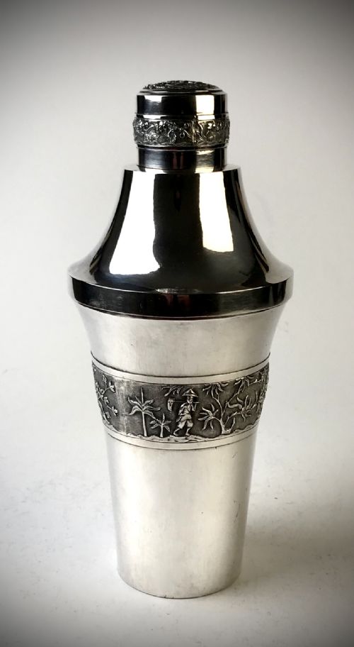 MAGNIFICENT SOLID SILVER STERLING COCKTAIL SHAKER ORIENTAL CHINESE CIRCA 1920 - ADDITIONAL PHOTO 3