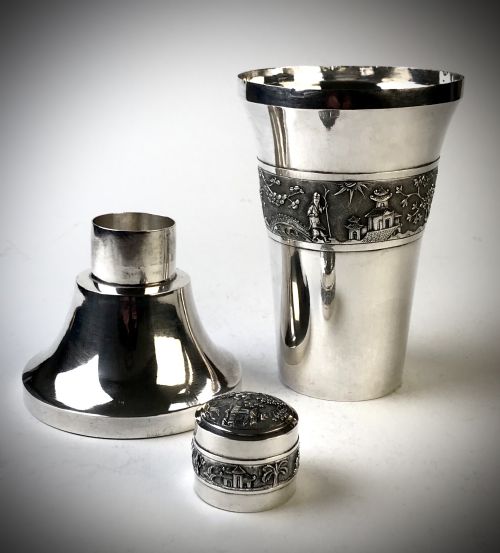MAGNIFICENT SOLID SILVER STERLING COCKTAIL SHAKER ORIENTAL CHINESE CIRCA 1920 - ADDITIONAL PHOTO 5