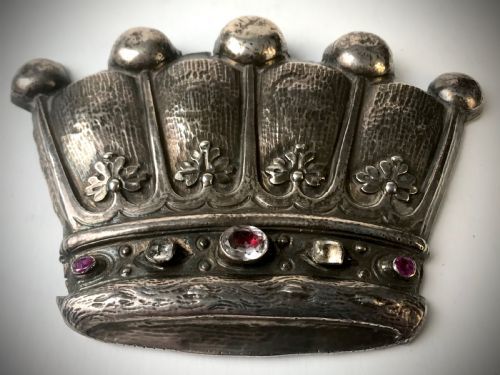 LARGE ANTIQUE 19TH CENTURY SOLID SILVER PASTE STONE RELIGIOUS SAINT BROOCH