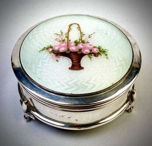 antique solid silver sterling ring box guilloche enamel 1913 - CATEGORY: ANTIQUE SILVER - DATED 1910