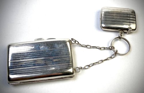 rare antique cigarette case and vesta solid sterling silver 1919 - CATEGORY: ANTIQUE SILVER - DATED 1910