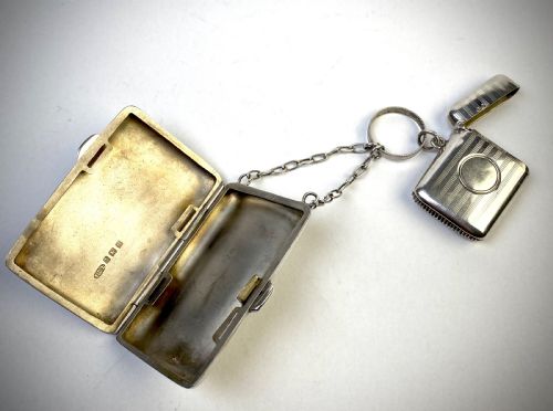 RARE ANTIQUE CIGARETTE CASE AND VESTA SOLID STERLING SILVER 1919 - ADDITIONAL PHOTO 2