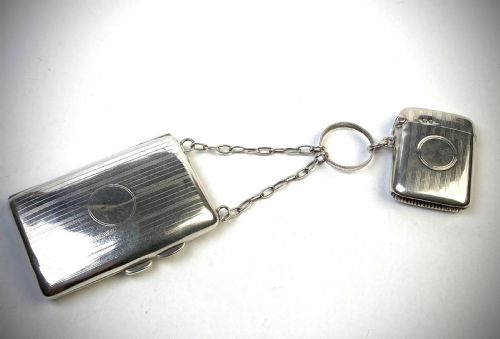 RARE ANTIQUE CIGARETTE CASE AND VESTA SOLID STERLING SILVER 1919 - ADDITIONAL PHOTO 5