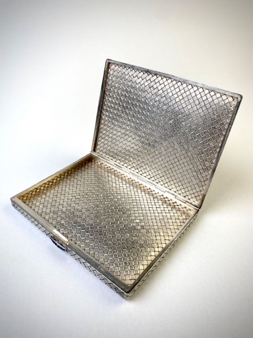 SOLID STERLING SILVER SAPPHIRE J LACLOCHE PARIS CIGARETTE CASE 1920 ART DECO - ADDITIONAL PHOTO 2