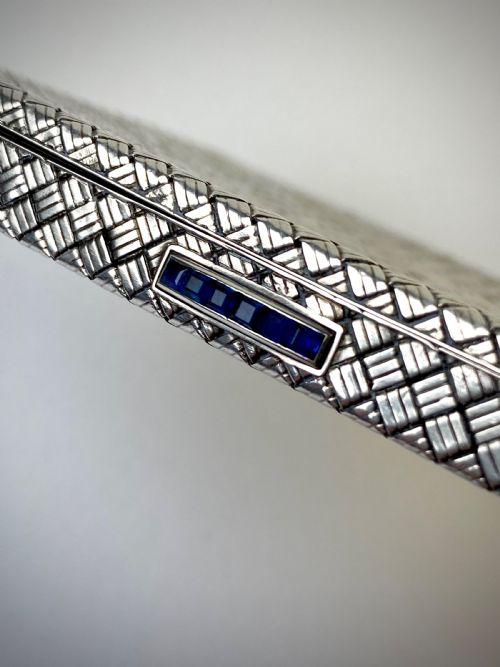 SOLID STERLING SILVER SAPPHIRE J LACLOCHE PARIS CIGARETTE CASE 1920 ART DECO - ADDITIONAL PHOTO 4