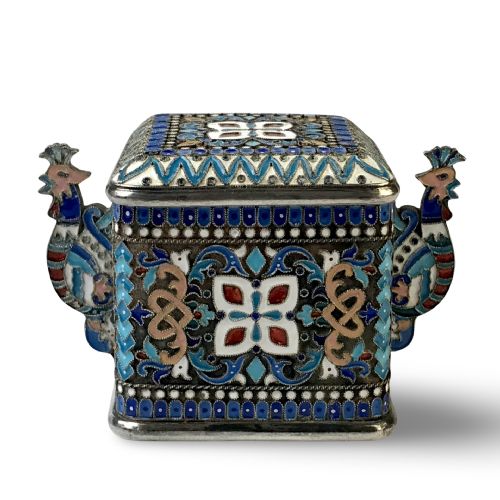 russian imperial pavel ovchinnikov cloisonn silver salt cellar - CATEGORY: ANTIQUE BOXES - DATED 19TH CENTURY