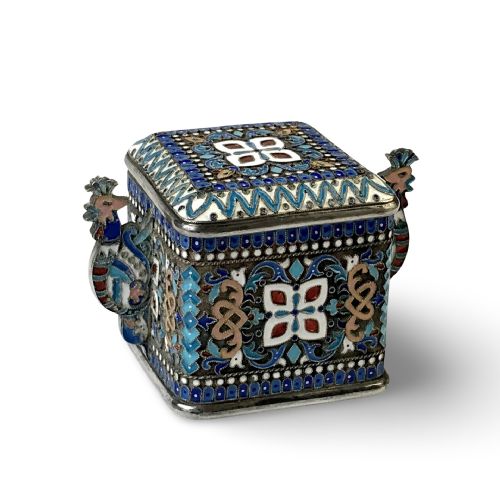 RUSSIAN IMPERIAL PAVEL OVCHINNIKOV CLOISONN SILVER SALT CELLAR - ADDITIONAL PHOTO 1