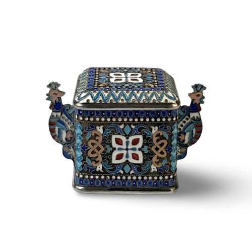 RUSSIAN IMPERIAL PAVEL OVCHINNIKOV CLOISONN SILVER SALT CELLAR - ADDITIONAL PHOTO 2
