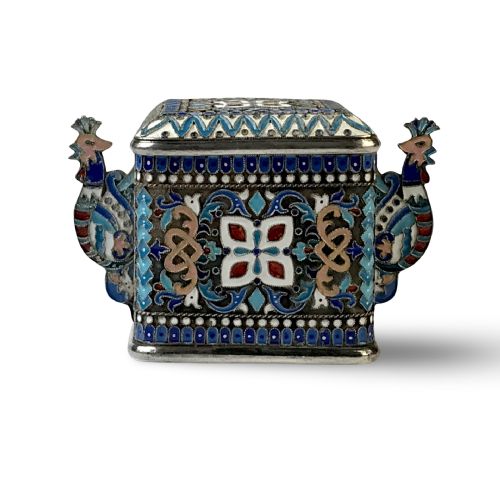 RUSSIAN IMPERIAL PAVEL OVCHINNIKOV CLOISONN SILVER SALT CELLAR - ADDITIONAL PHOTO 3