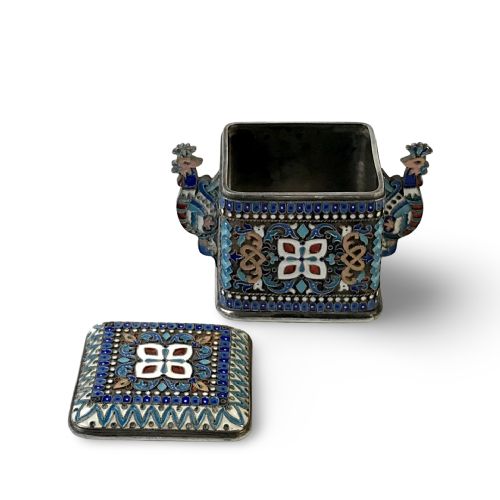 RUSSIAN IMPERIAL PAVEL OVCHINNIKOV CLOISONN SILVER SALT CELLAR - ADDITIONAL PHOTO 4