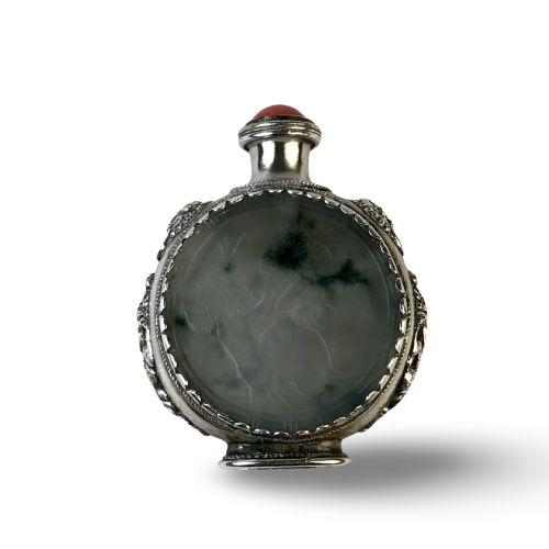 ANTIQUE CHINESE TIBETAN JADE SILVER SNUFF BOTTLE CIRCA 1920 - ADDITIONAL PHOTO 1