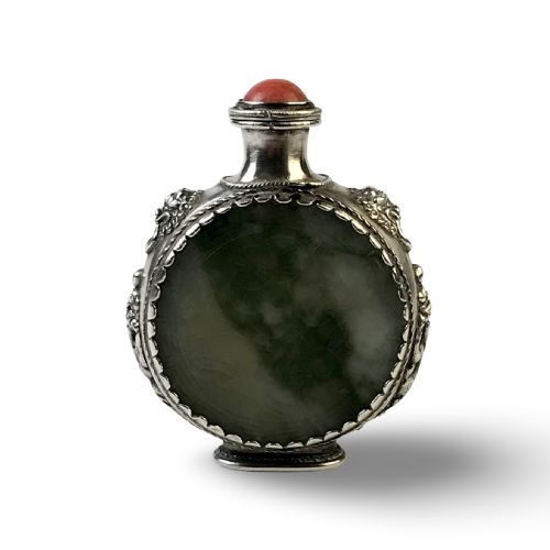 ANTIQUE CHINESE TIBETAN JADE SILVER SNUFF BOTTLE CIRCA 1920 - ADDITIONAL PHOTO 4