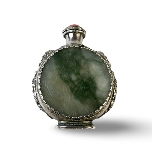 ANTIQUE CHINESE TIBETAN JADE SILVER SNUFF BOTTLE CIRCA 1920 - ADDITIONAL PHOTO 5