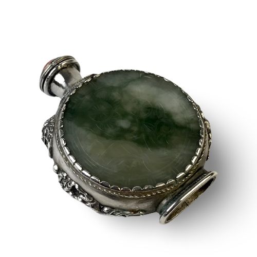 ANTIQUE CHINESE TIBETAN JADE SILVER SNUFF BOTTLE CIRCA 1920 - ADDITIONAL PHOTO 6