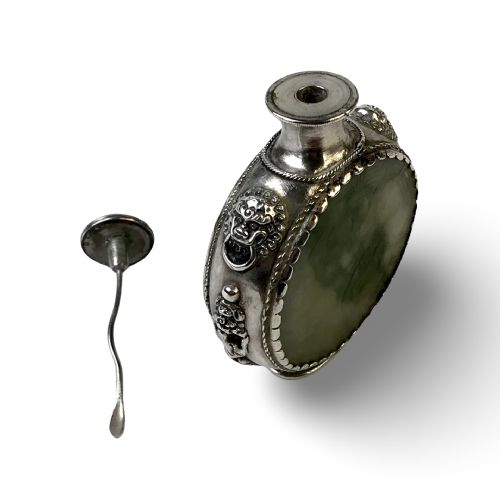 ANTIQUE CHINESE TIBETAN JADE SILVER SNUFF BOTTLE CIRCA 1920 - ADDITIONAL PHOTO 7