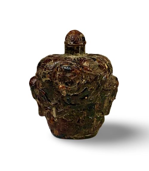 antique chinese amber carved snuff bottle 19th c qing dynasty dragons - CATEGORY: ANTIQUE MISCELLANEOUS - DATED 19TH CENTURY