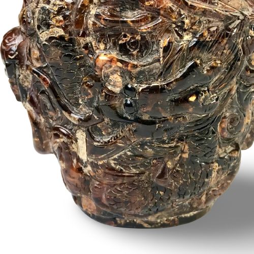 ANTIQUE CHINESE AMBER CARVED SNUFF BOTTLE 19TH C QING DYNASTY DRAGONS - ADDITIONAL PHOTO 1