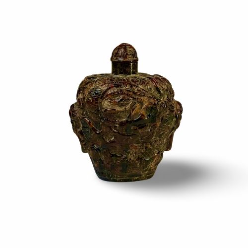 ANTIQUE CHINESE AMBER CARVED SNUFF BOTTLE 19TH C QING DYNASTY DRAGONS - ADDITIONAL PHOTO 3