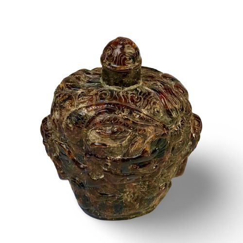 ANTIQUE CHINESE AMBER CARVED SNUFF BOTTLE 19TH C QING DYNASTY DRAGONS - ADDITIONAL PHOTO 4