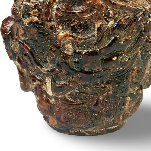 ANTIQUE CHINESE AMBER CARVED SNUFF BOTTLE 19TH C QING DYNASTY DRAGONS - ADDITIONAL PHOTO 8