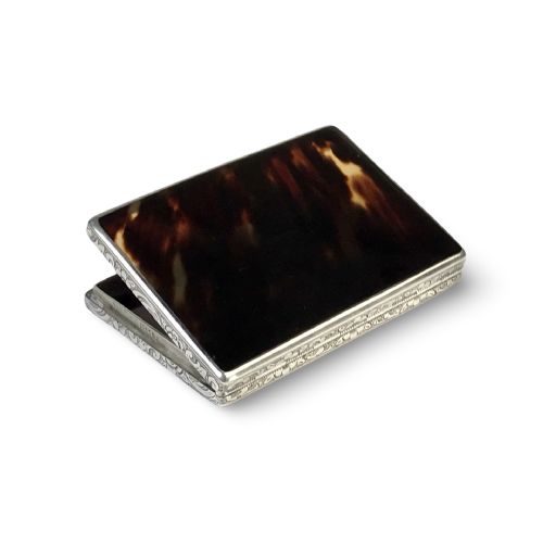 antique solid silver and tortoiseshell snuff box - CATEGORY: ANTIQUE SILVER - DATED 1880