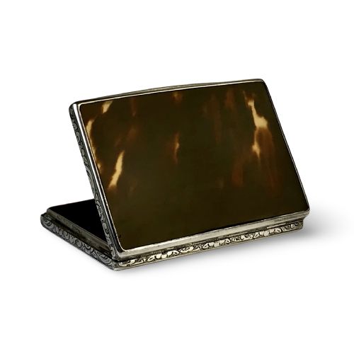 ANTIQUE SOLID SILVER AND TORTOISESHELL SNUFF BOX - ADDITIONAL PHOTO 1
