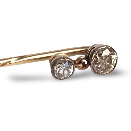 ANTIQUE 18K GOLD DOUBLE DIAMOND BARLEY TWIST STICKPIN CIRCA 1920 TIE PIN - ADDITIONAL PHOTO 2