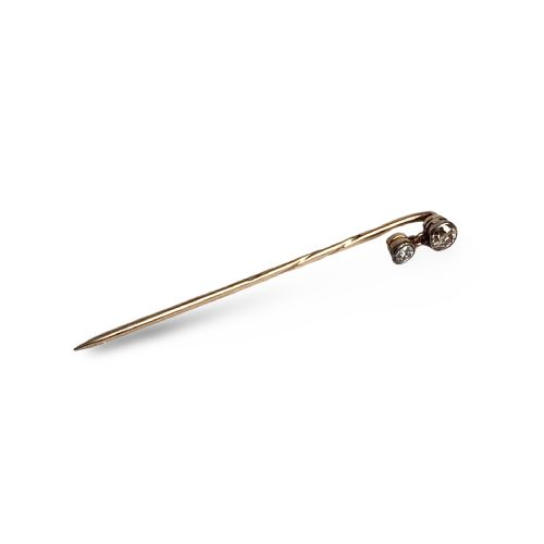 ANTIQUE 18K GOLD DOUBLE DIAMOND BARLEY TWIST STICKPIN CIRCA 1920 TIE PIN - ADDITIONAL PHOTO 3