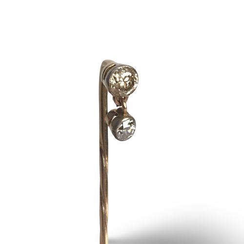 ANTIQUE 18K GOLD DOUBLE DIAMOND BARLEY TWIST STICKPIN CIRCA 1920 TIE PIN - ADDITIONAL PHOTO 4