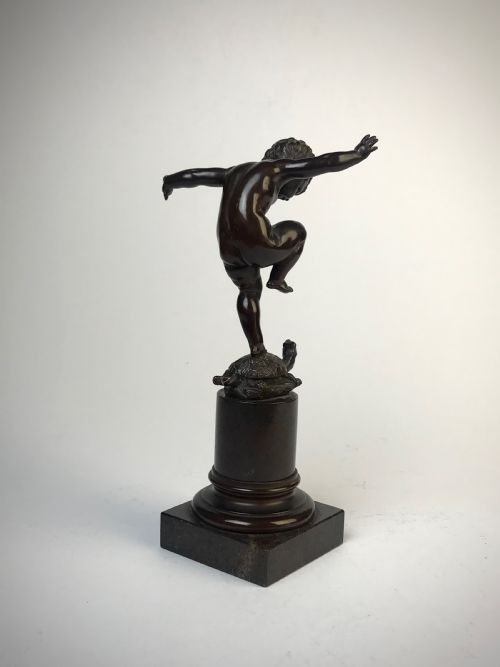 BRONZE STATUE OF BOY STANDING ON TORTOISE BY OTTO GEYER C 1880 - ADDITIONAL PHOTO 5
