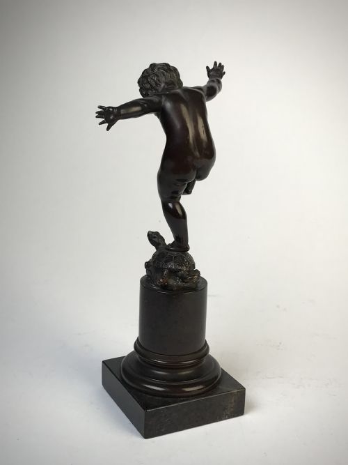 BRONZE STATUE OF BOY STANDING ON TORTOISE BY OTTO GEYER C 1880 - ADDITIONAL PHOTO 6