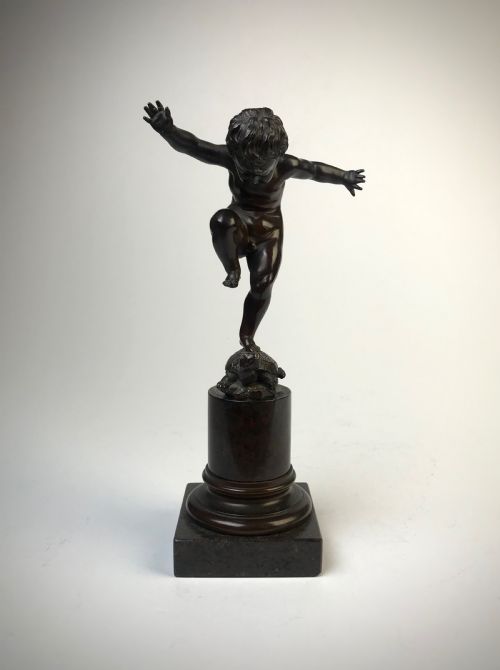 BRONZE STATUE OF BOY STANDING ON TORTOISE BY OTTO GEYER C 1880 - ADDITIONAL PHOTO 8