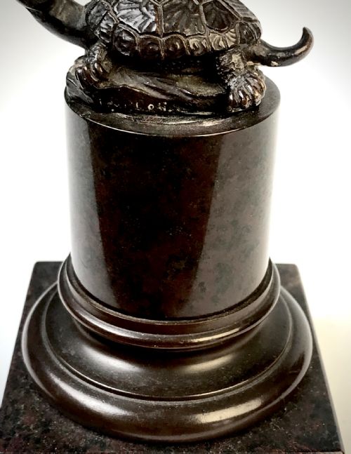 BRONZE STATUE OF BOY STANDING ON TORTOISE BY OTTO GEYER C 1880 - ADDITIONAL PHOTO 9