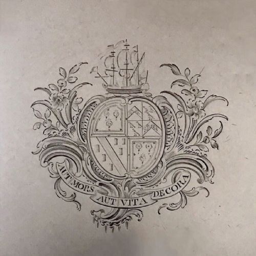 SOLID SILVER STERLING GEORGIAN SALVER LONDON 1766 EBINEZER COKER TALL SHIP BOAT ARMORIAL - ADDITIONAL PHOTO 2