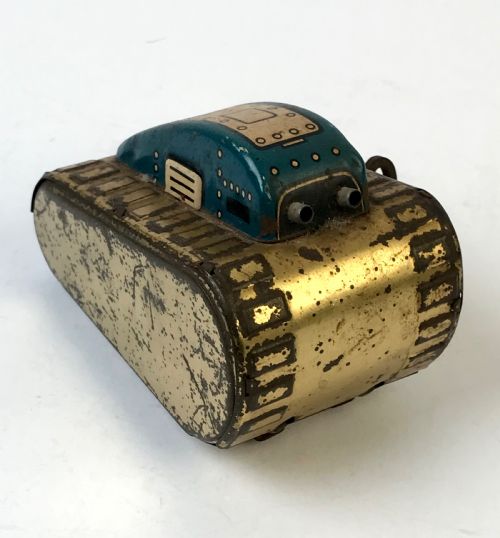 marx tin windup superman rollover tank gold blue 1940 - CATEGORY: ANTIQUE MISCELLANEOUS - DATED 1940