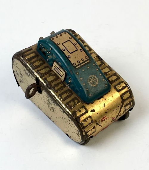 MARX TIN WINDUP SUPERMAN ROLLOVER TANK GOLD BLUE 1940 - ADDITIONAL PHOTO 1