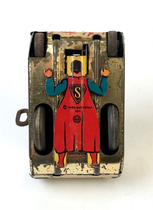 MARX TIN WINDUP SUPERMAN ROLLOVER TANK GOLD BLUE 1940 - ADDITIONAL PHOTO 3