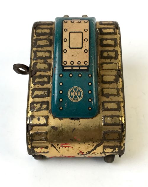 MARX TIN WINDUP SUPERMAN ROLLOVER TANK GOLD BLUE 1940 - ADDITIONAL PHOTO 4