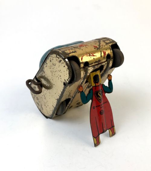 MARX TIN WINDUP SUPERMAN ROLLOVER TANK GOLD BLUE 1940 - ADDITIONAL PHOTO 10