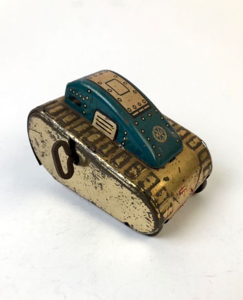 MARX TIN WINDUP SUPERMAN ROLLOVER TANK GOLD BLUE 1940 - ADDITIONAL PHOTO 11