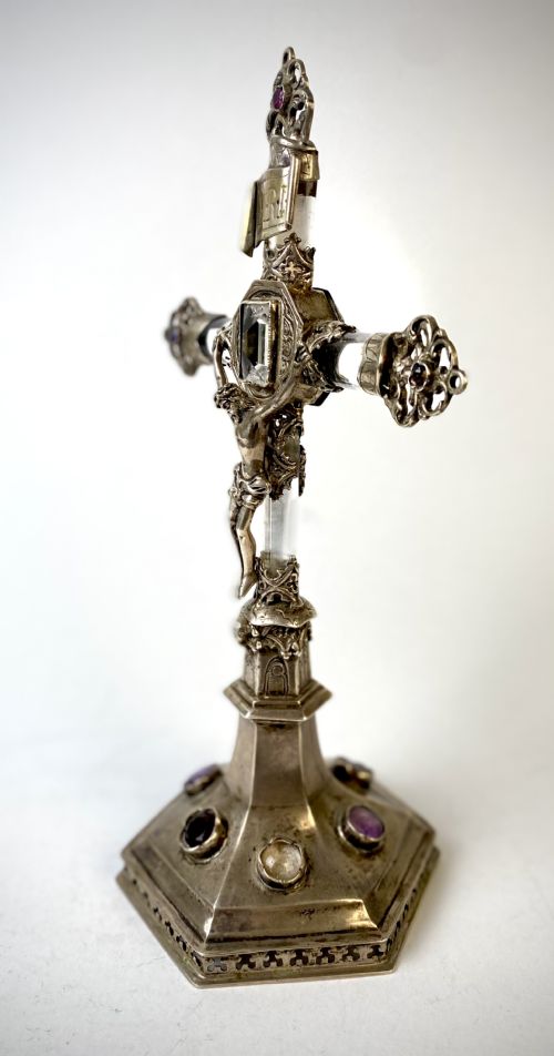 MAGNIFICENT SOLID SILVER ROCK CRYSTAL ALTER CROSS RELIQUARY 17TH CENTURY - ADDITIONAL PHOTO 2