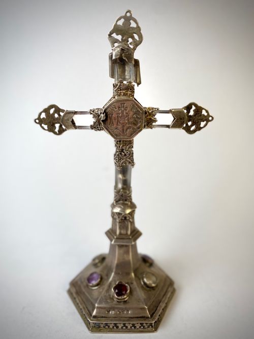 MAGNIFICENT SOLID SILVER ROCK CRYSTAL ALTER CROSS RELIQUARY 17TH CENTURY - ADDITIONAL PHOTO 3