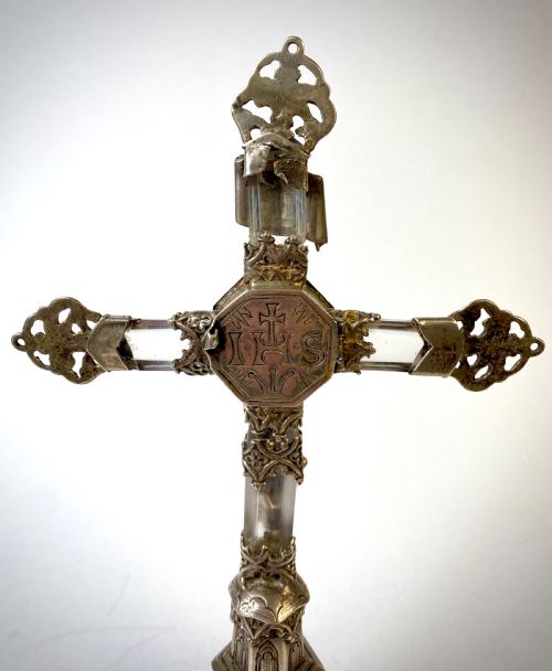 MAGNIFICENT SOLID SILVER ROCK CRYSTAL ALTER CROSS RELIQUARY 17TH CENTURY - ADDITIONAL PHOTO 4