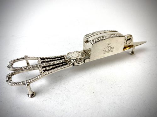 solid silver sterling georgian candle snuffers - CATEGORY: ANTIQUE SILVER - DATED 19TH CENTURY