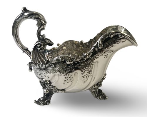 solid silver sterling sauce boat 625g london rococo - CATEGORY: ANTIQUE SILVER - DATED EDWARDIAN