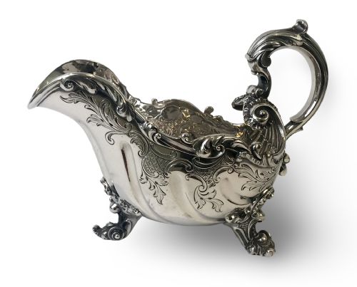 SOLID SILVER STERLING SAUCE BOAT 625G LONDON ROCOCO - ADDITIONAL PHOTO 3